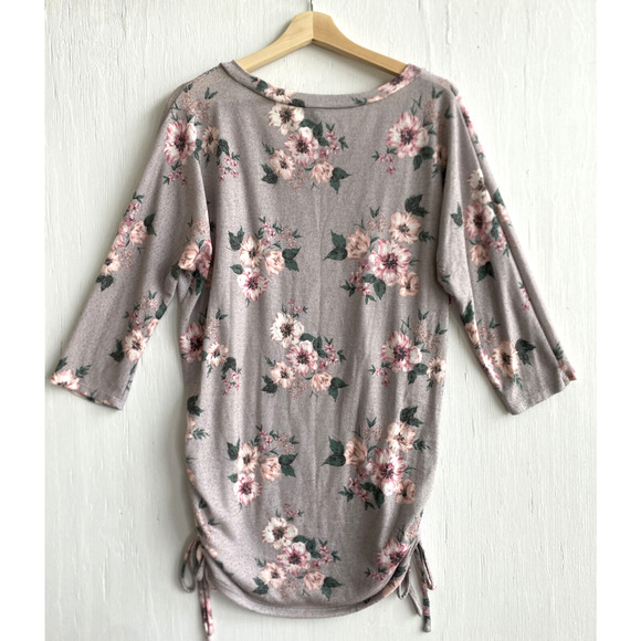 TORRID Soft Floral Cinched Tunic Sweater 3/4 Sleeve Size 00 M 10 - Picture 3 of 4